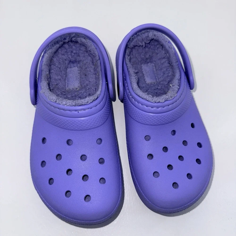 Crocs Classic Lined Clogs Kids J1 Purple Fleece Winter Slip On Comfort Shoes